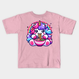 Rainbow Unicorn Eating Ramen Kids T-Shirt